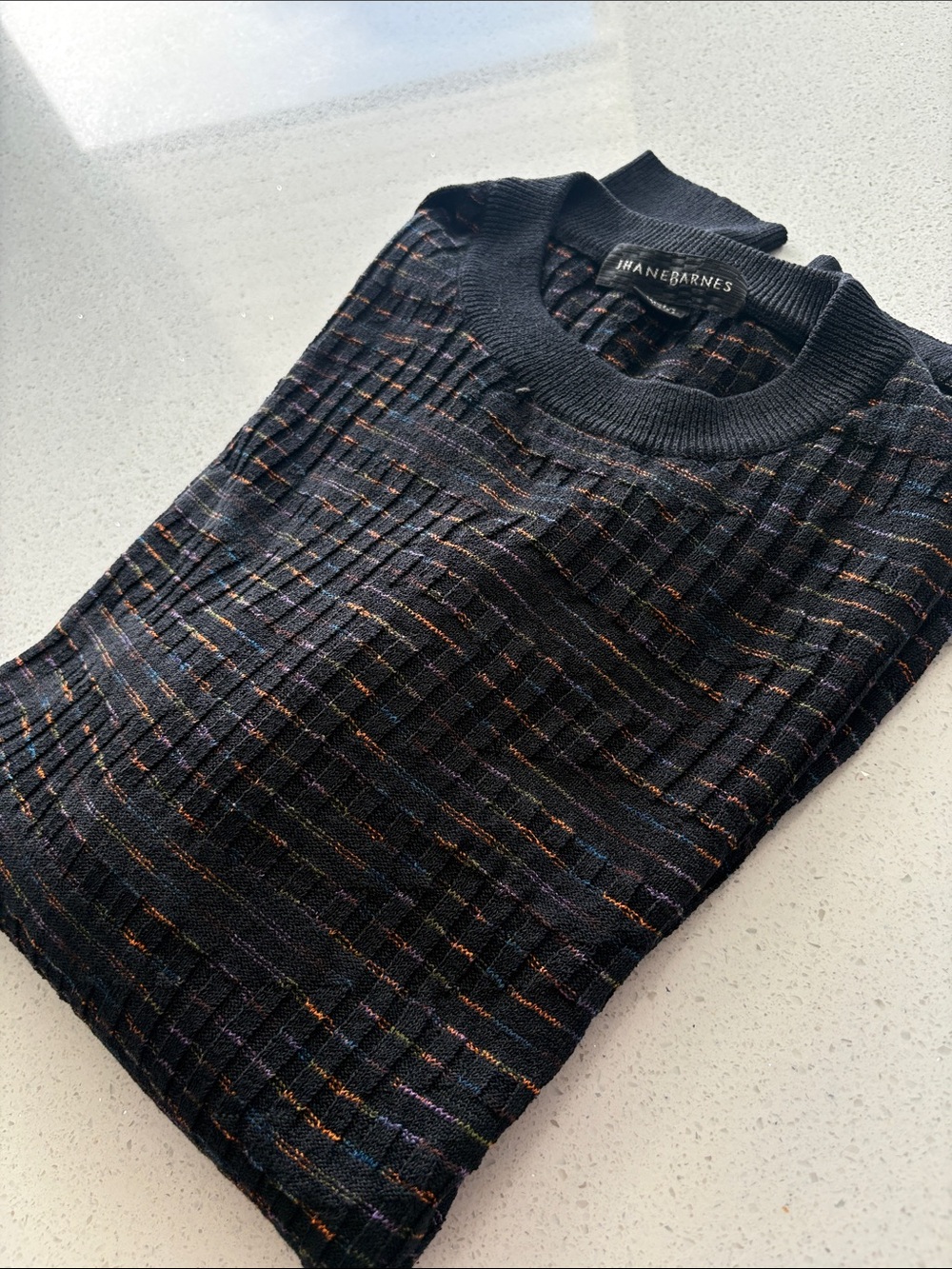 Jhane Barnes Black Textured Crewneck Sweater with Multicolor Flecks - Men’s